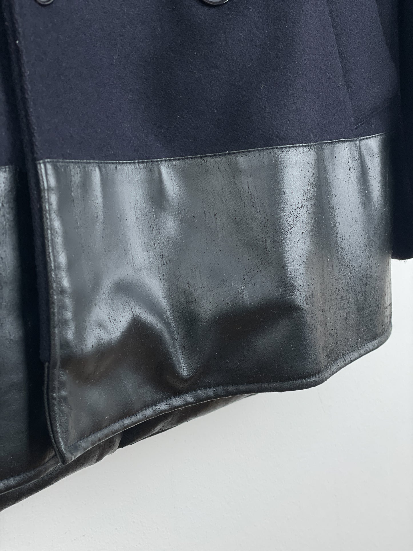 Helmut Lang AW97 Leather-Hem Pea Coat
