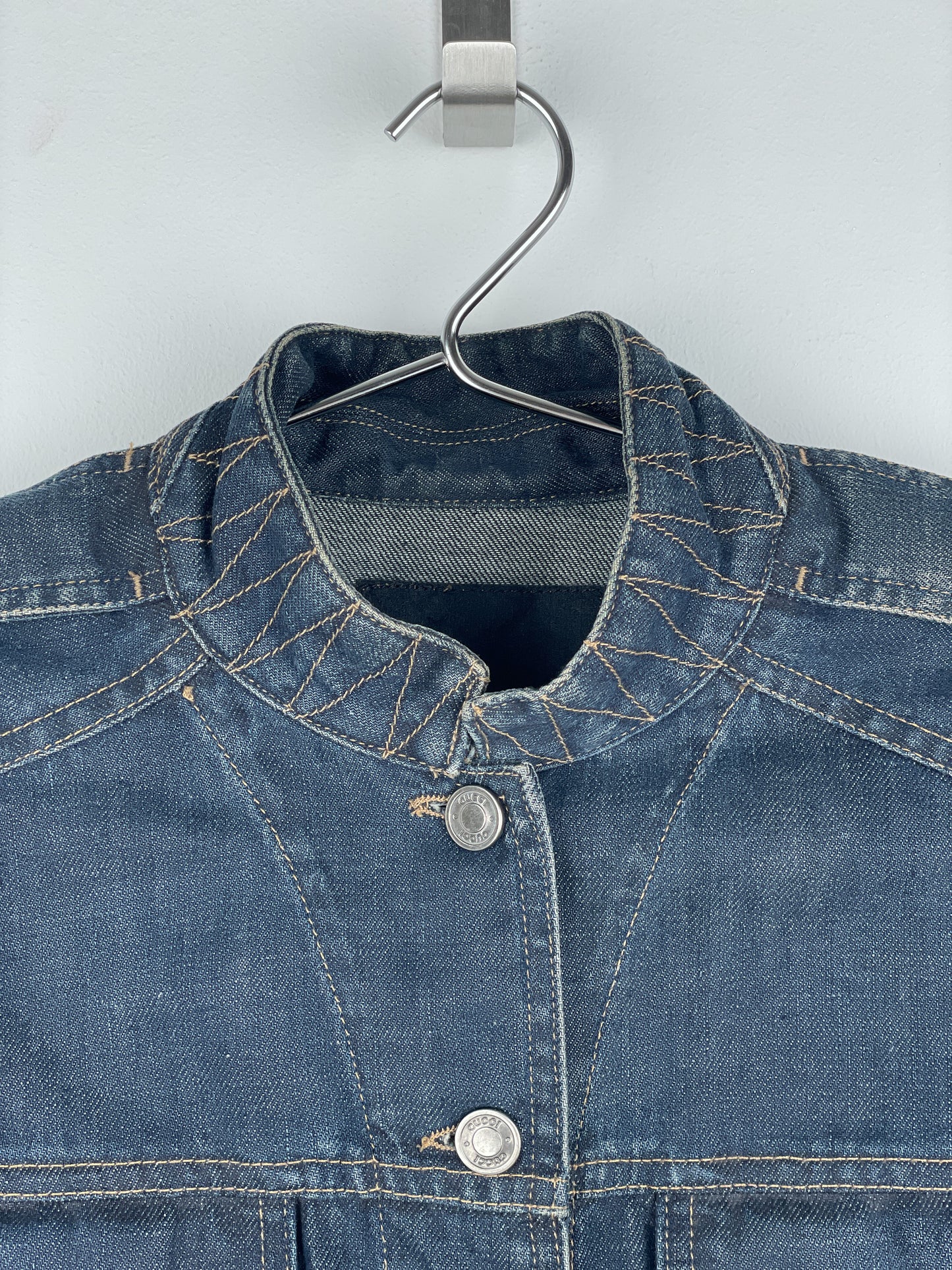 Gucci by Tom Ford SS02 Epaulettes Dark Denim Trucker Jacket