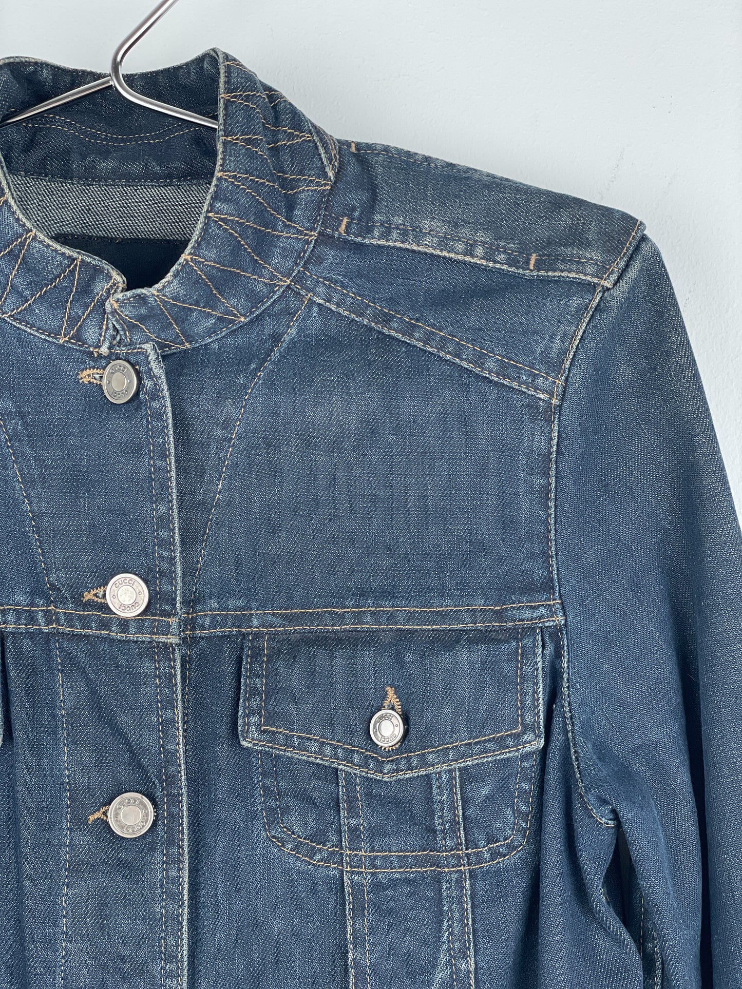 Gucci by Tom Ford SS02 Epaulettes Dark Denim Trucker Jacket