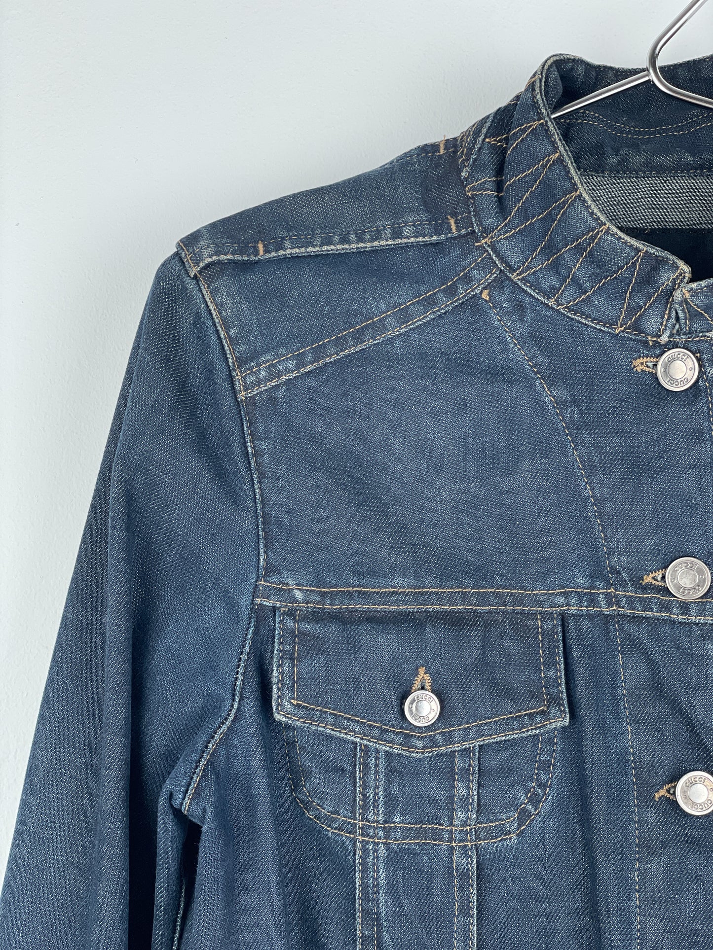 Gucci by Tom Ford SS02 Epaulettes Dark Denim Trucker Jacket