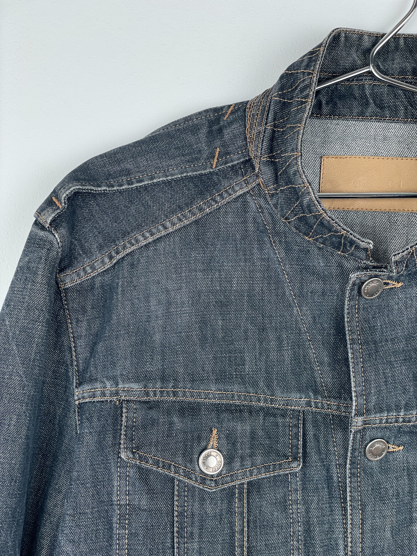Gucci by Tom Ford SS02 Epaulettes Dark Denim Trucker Jacket
