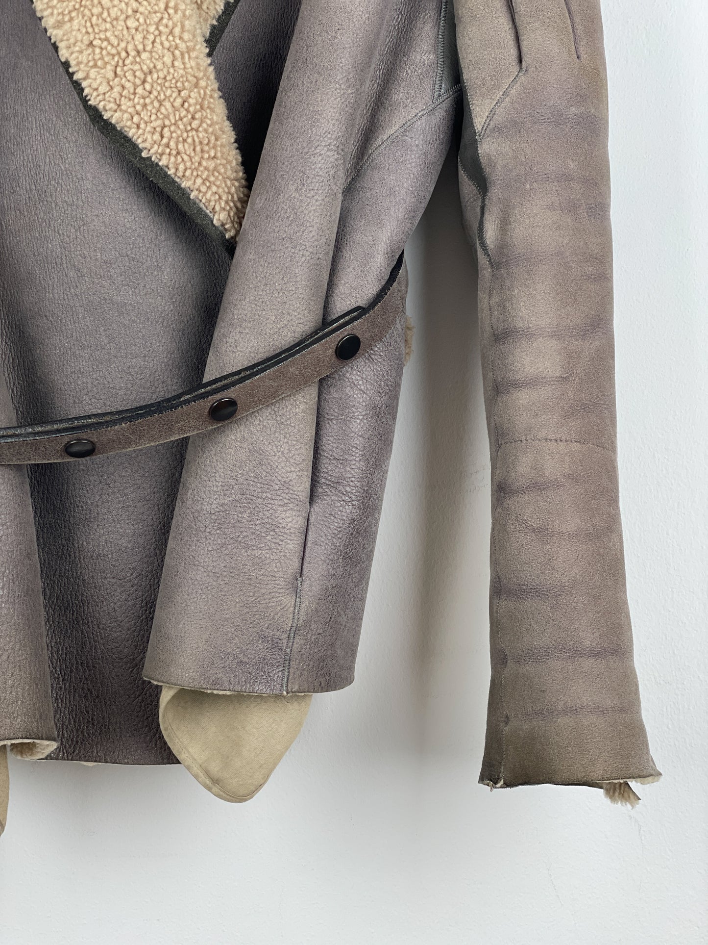 Rick Owens AW10 'Gleam' Belted Shearling Leather Jacket