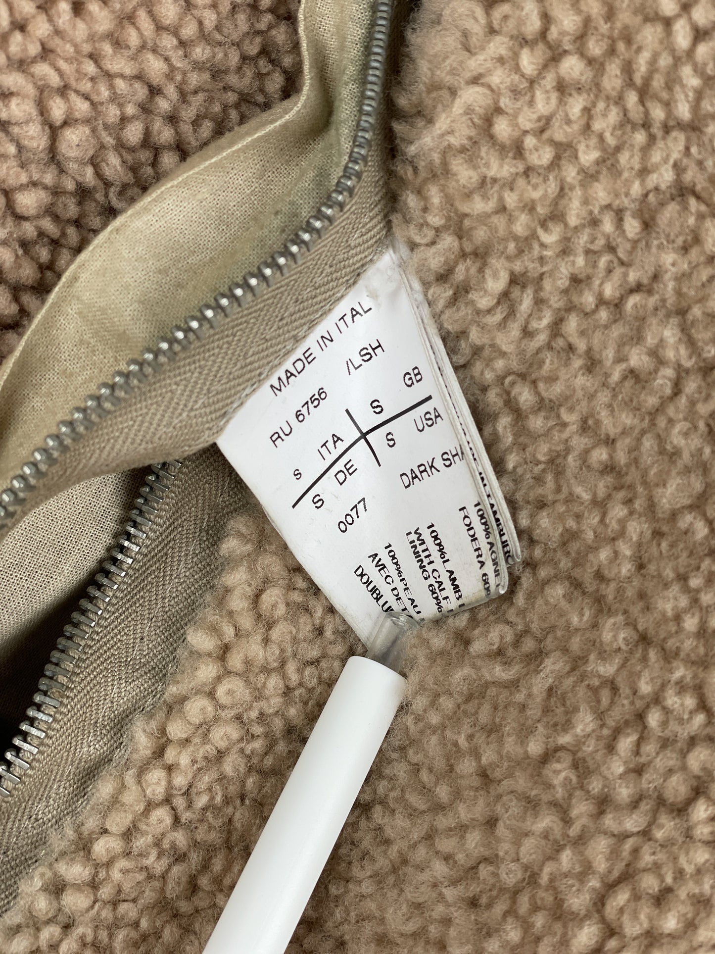Rick Owens AW10 'Gleam' Belted Shearling Leather Jacket