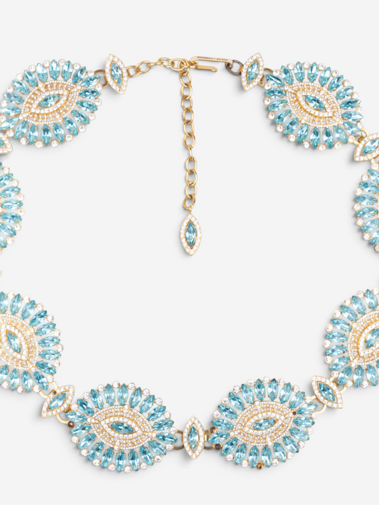 Dolce & Gabbana 2000s Turquoise Swarovski Crystal Gold-Colored Metal Chain Belt – photo 2