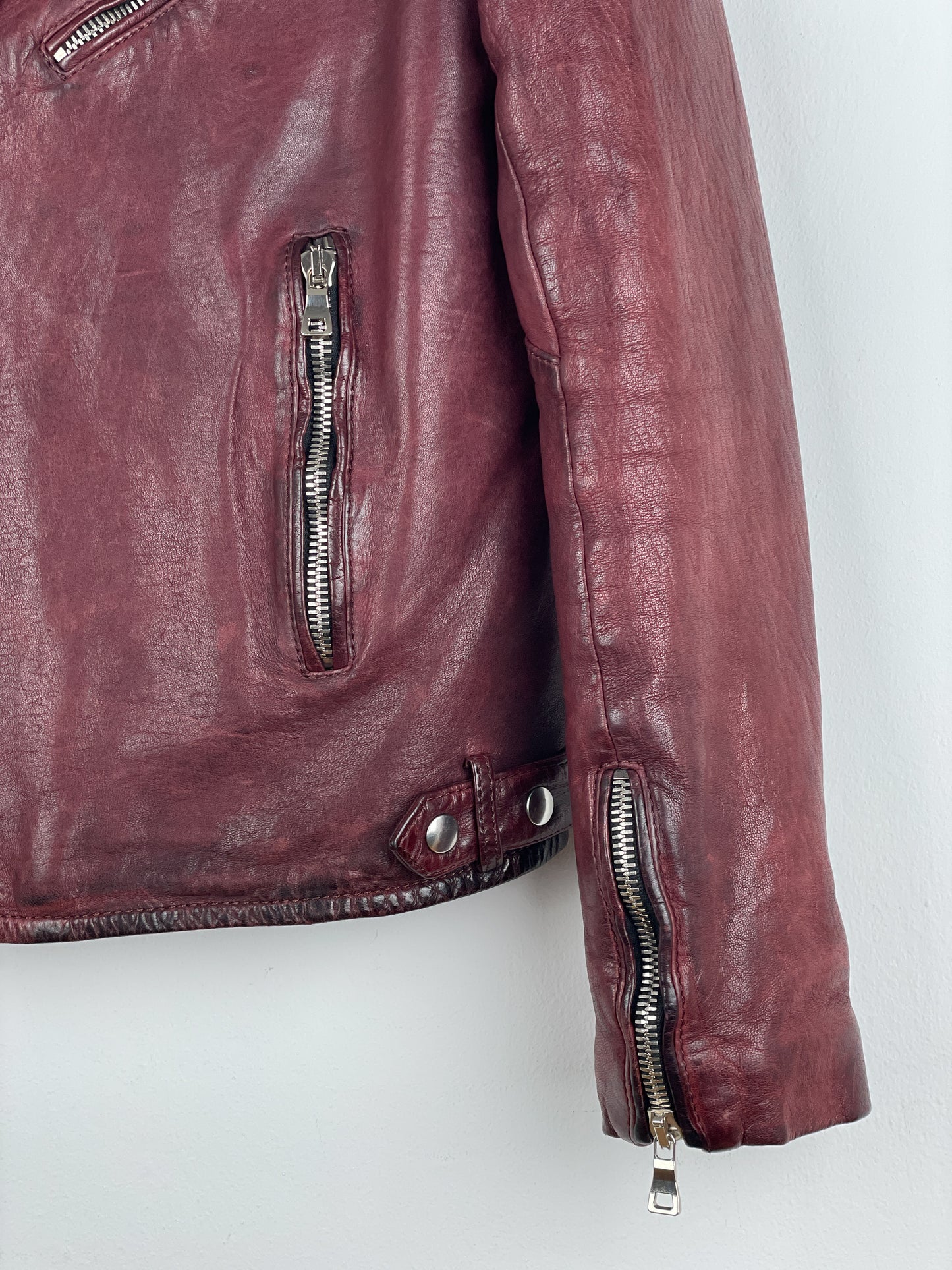 Balmain AW13 Decarnin Oxblood Biker Leather Jacket