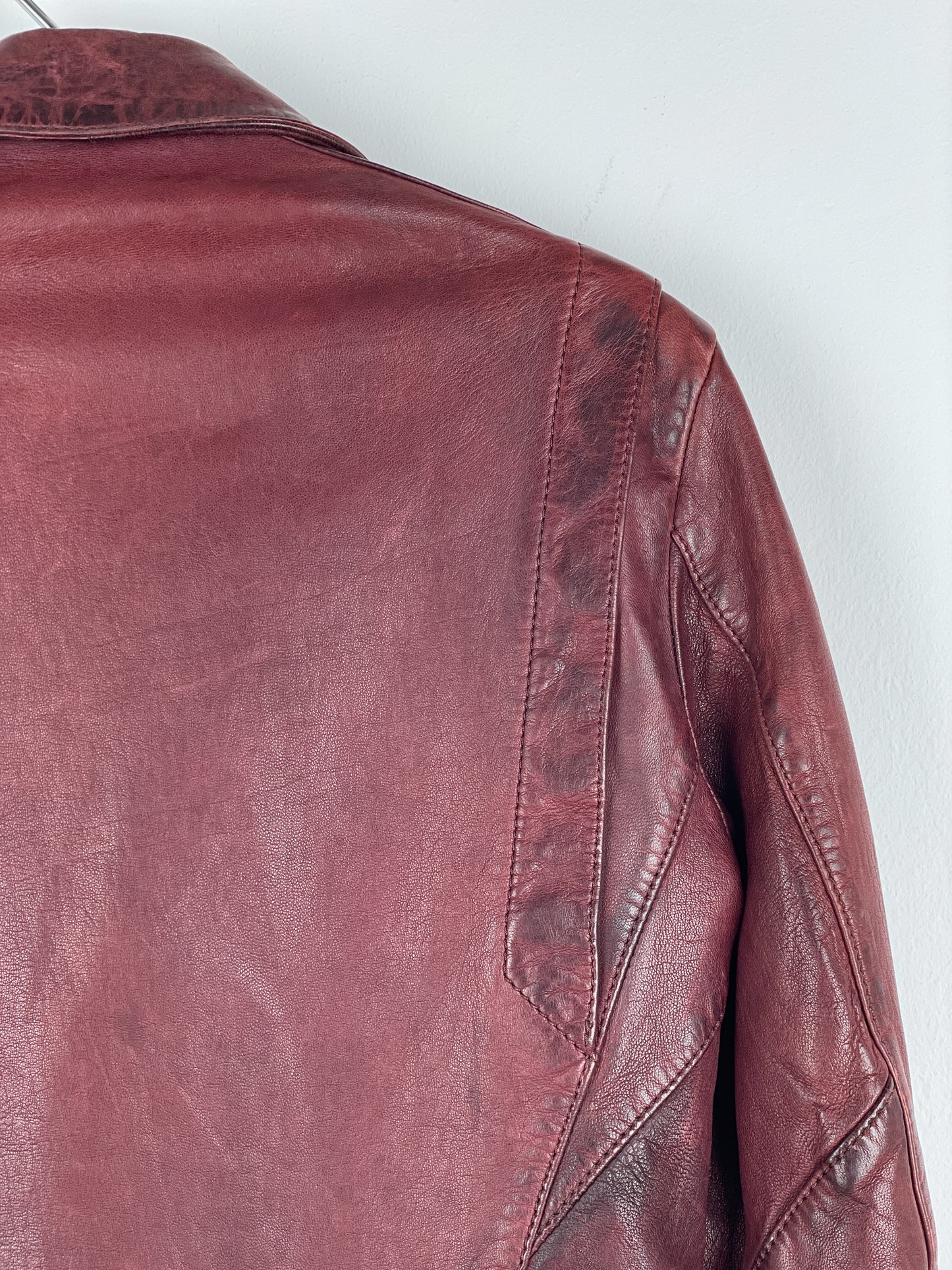 Balmain AW13 Decarnin Oxblood Biker Leather Jacket