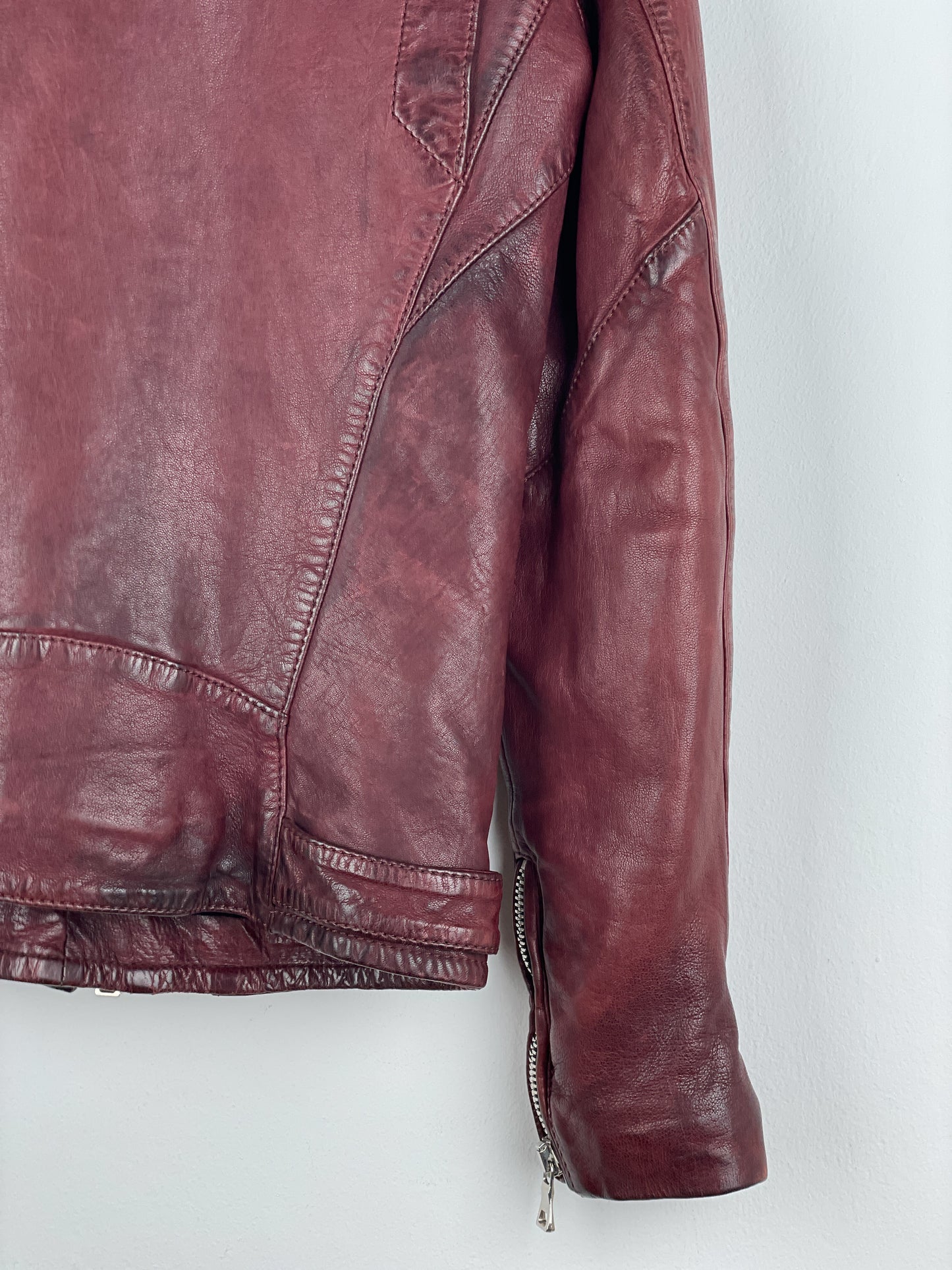 Balmain AW13 Decarnin Oxblood Biker Leather Jacket