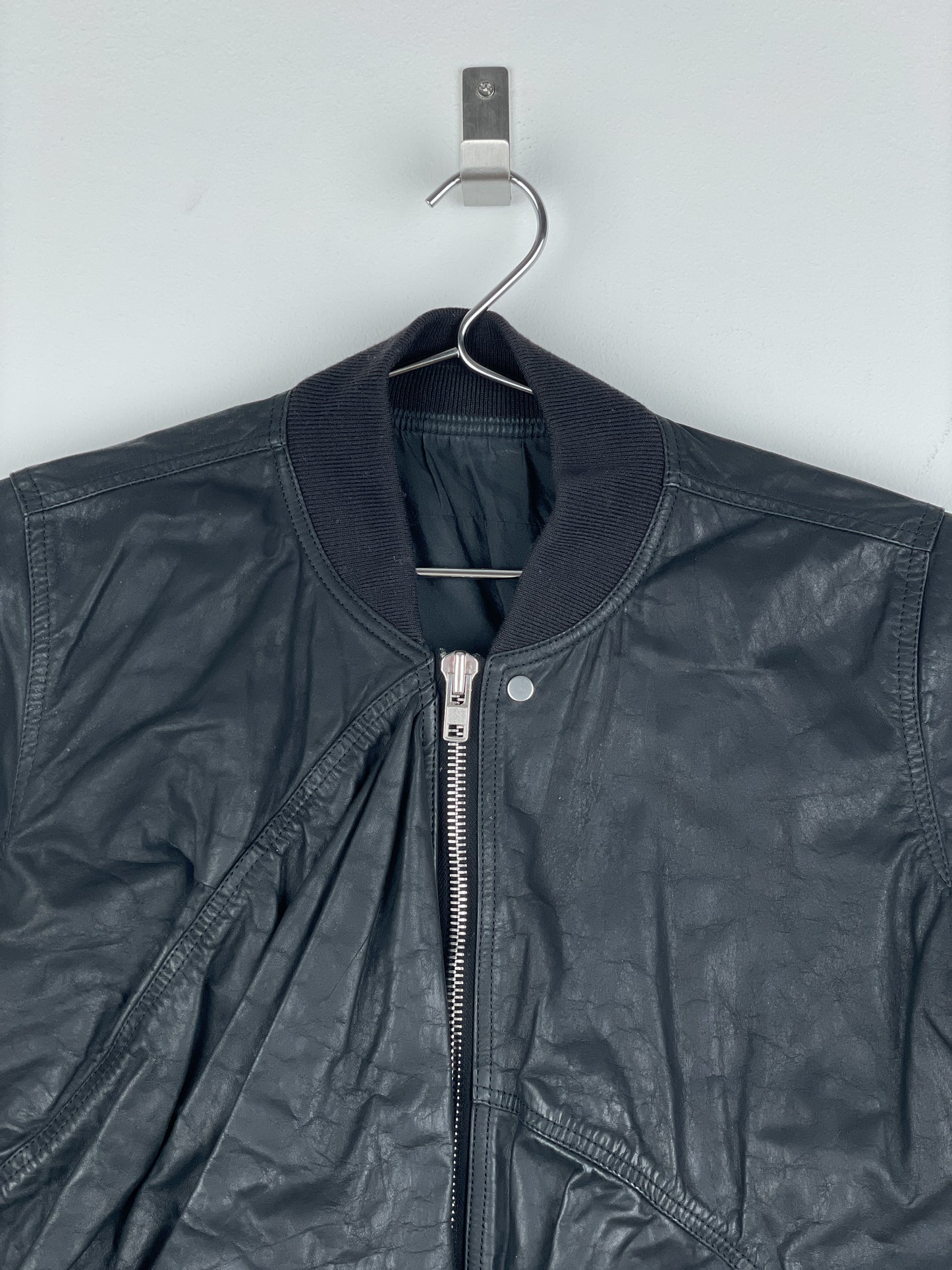Rick Owens SS16 'Cyclops' Draped Ripple Leather Bomber Jacket