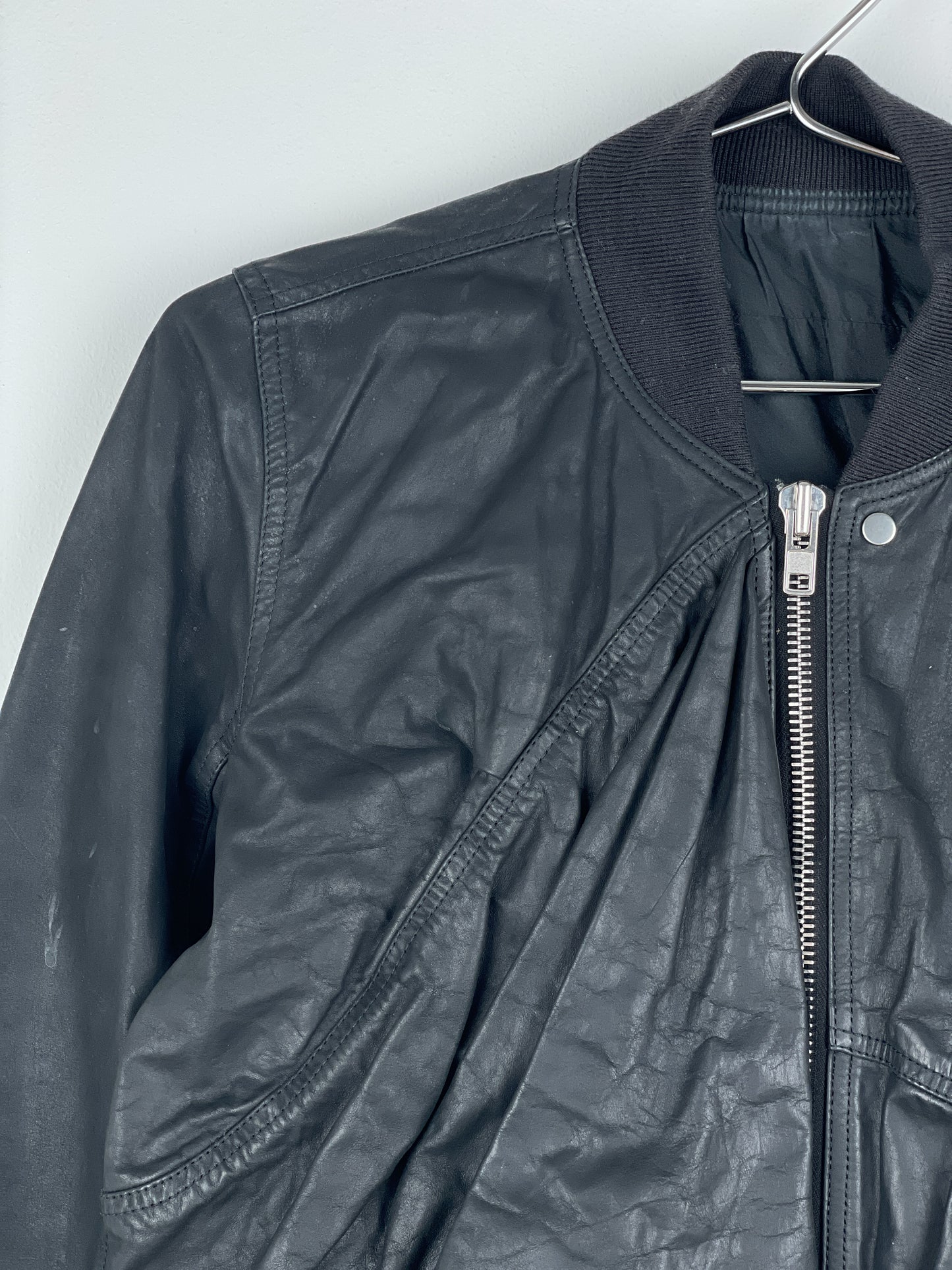 Rick Owens SS16 'Cyclops' Draped Ripple Leather Bomber Jacket
