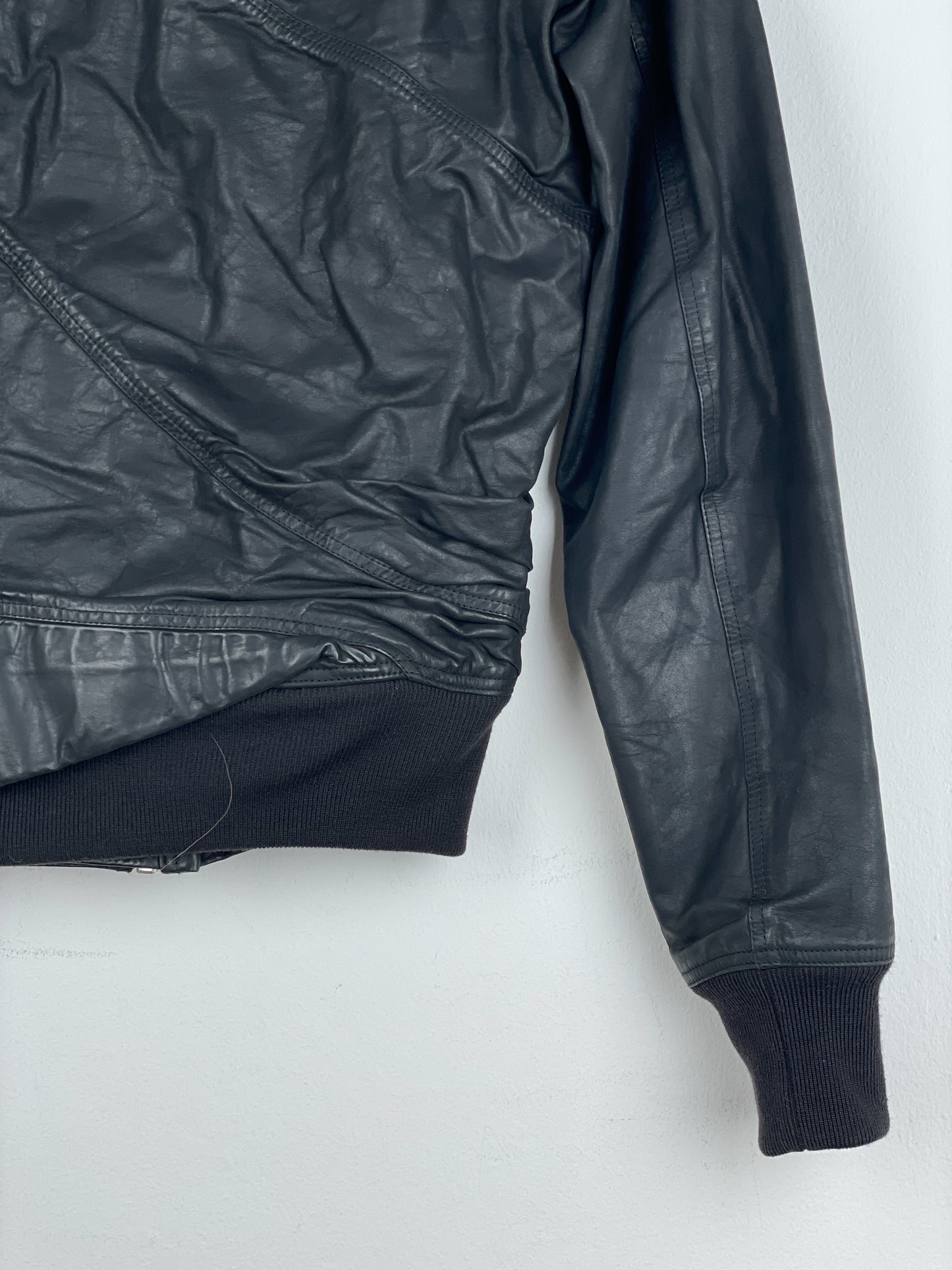 Rick Owens SS16 'Cyclops' Draped Ripple Leather Bomber Jacket
