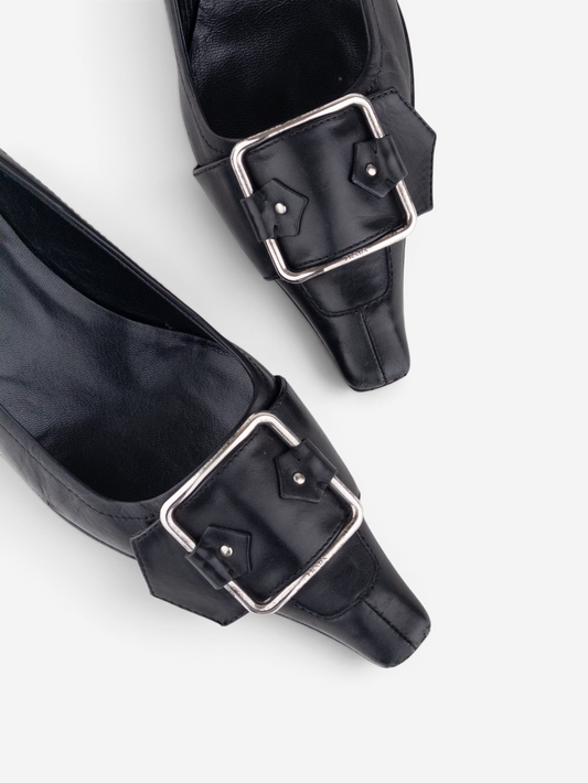 Prada 2000s Square-Toe Large Buckle Kitten-Heel Pumps – photo 7