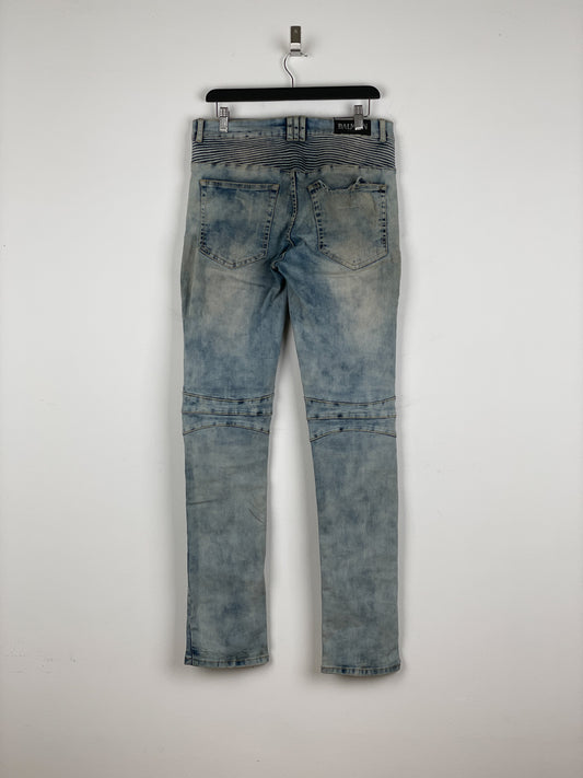 Balmain Repaired Lightwash Biker Denim Jeans