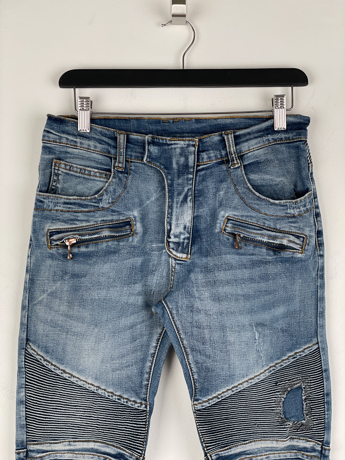 Balmain Distressed Biker Denim Jeans