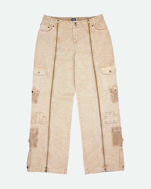 Dolce & Gabbana D&G AW03 Front-Zip Cargo Pants beige 34