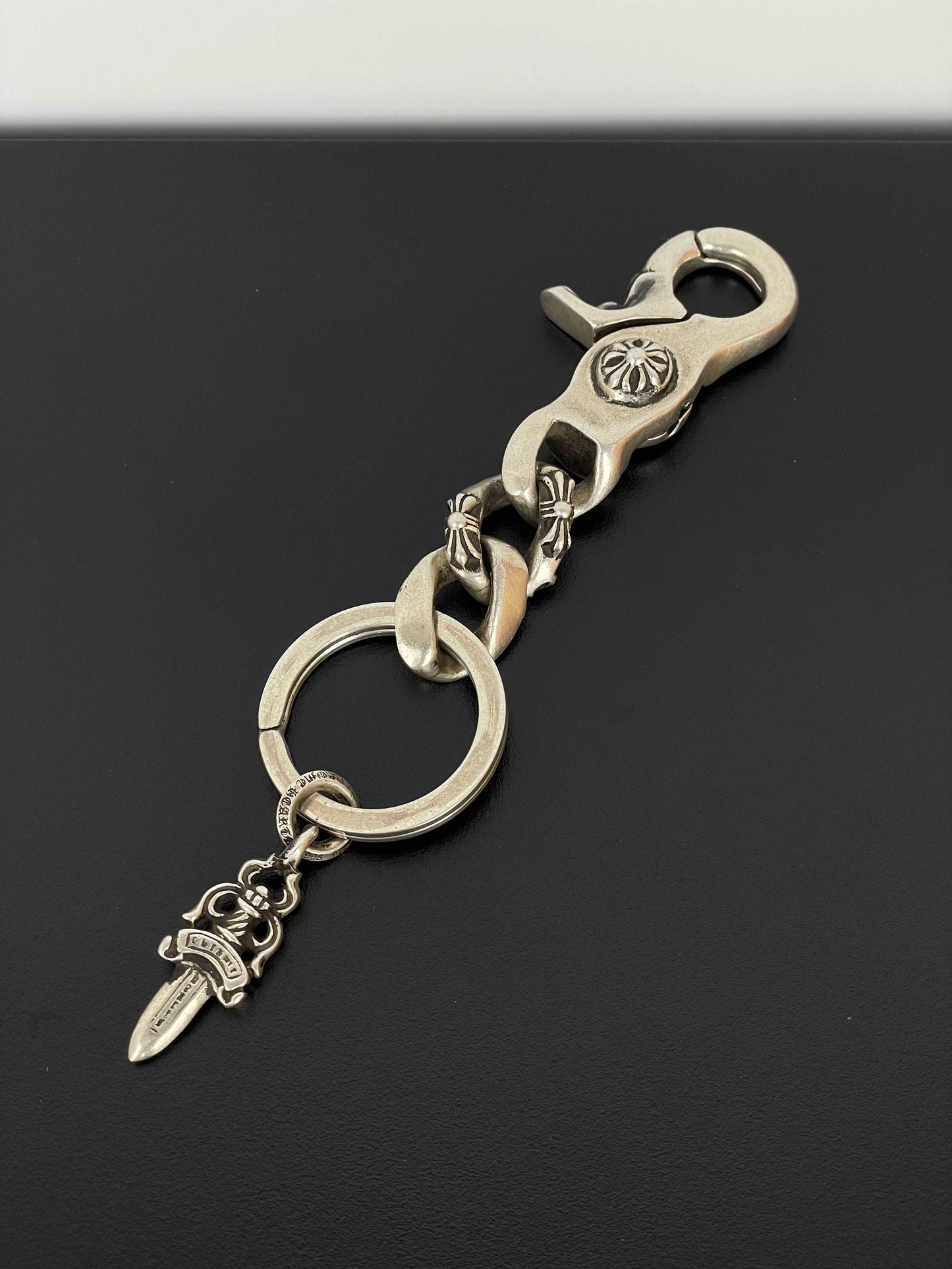Chrome Hearts Fancy Link Keychain With Dagger Charm Key Ring