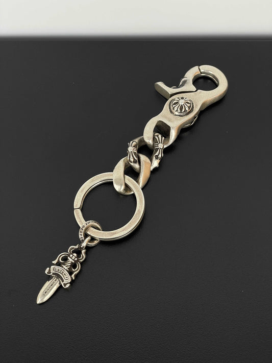 Chrome Hearts Fancy Link Keychain With Dagger Charm Key Ring
