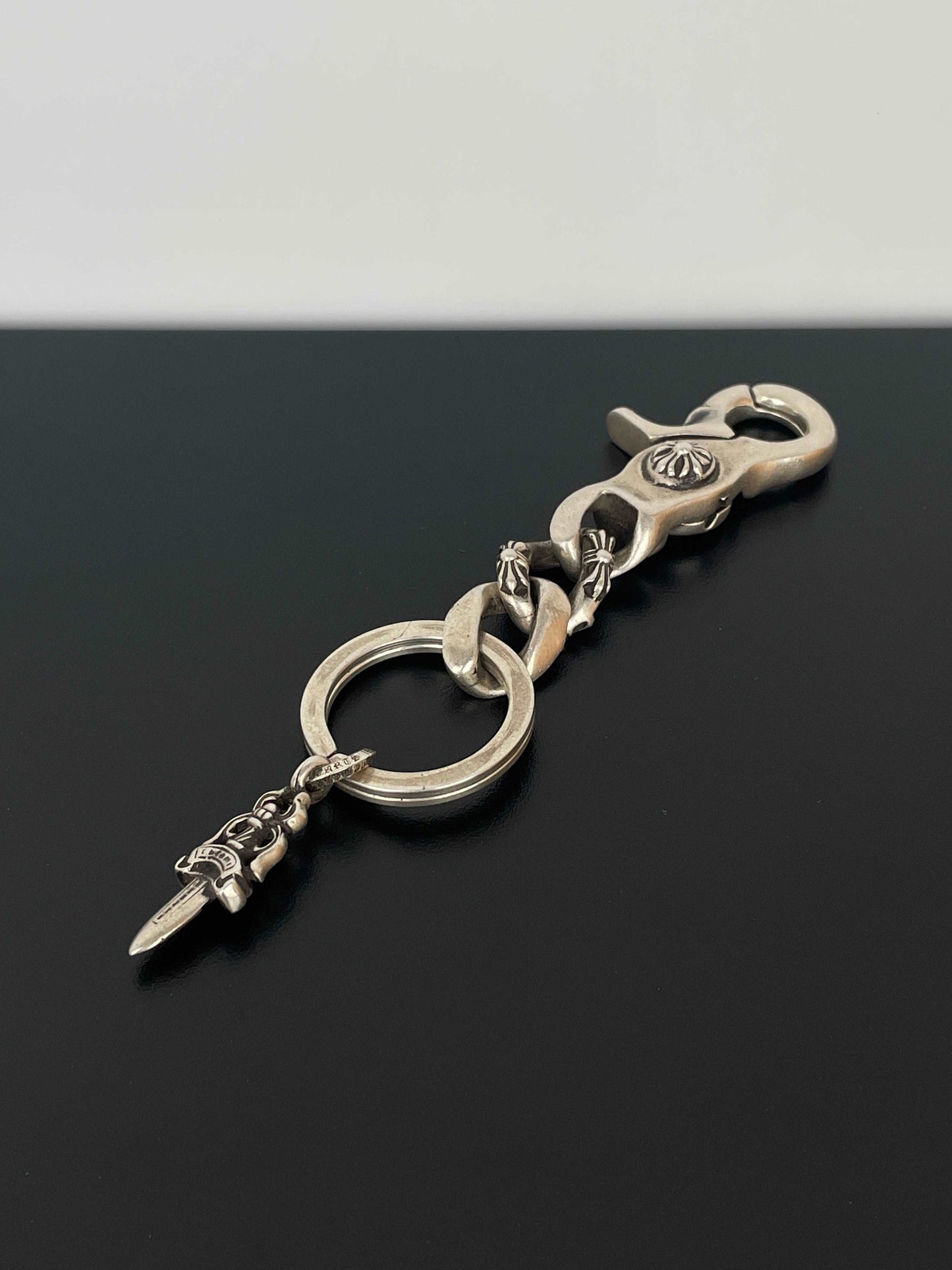 Chrome Hearts Fancy Link Keychain With Dagger Charm Key Ring