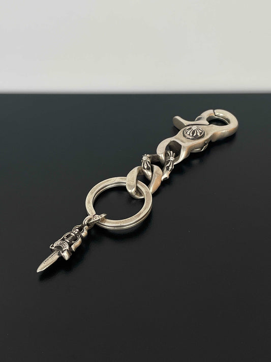 Chrome Hearts Fancy Link Keychain With Dagger Charm Key Ring