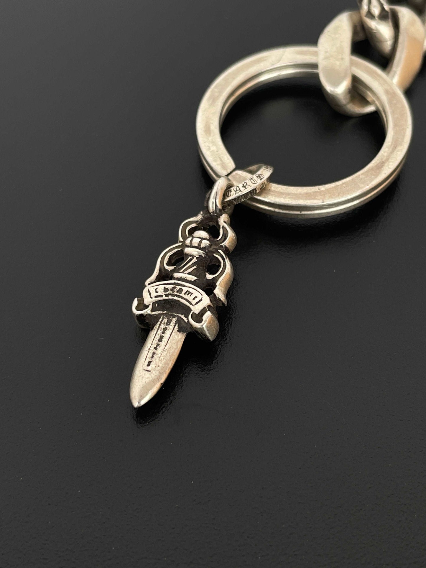 Chrome Hearts Fancy Link Keychain With Dagger Charm Key Ring