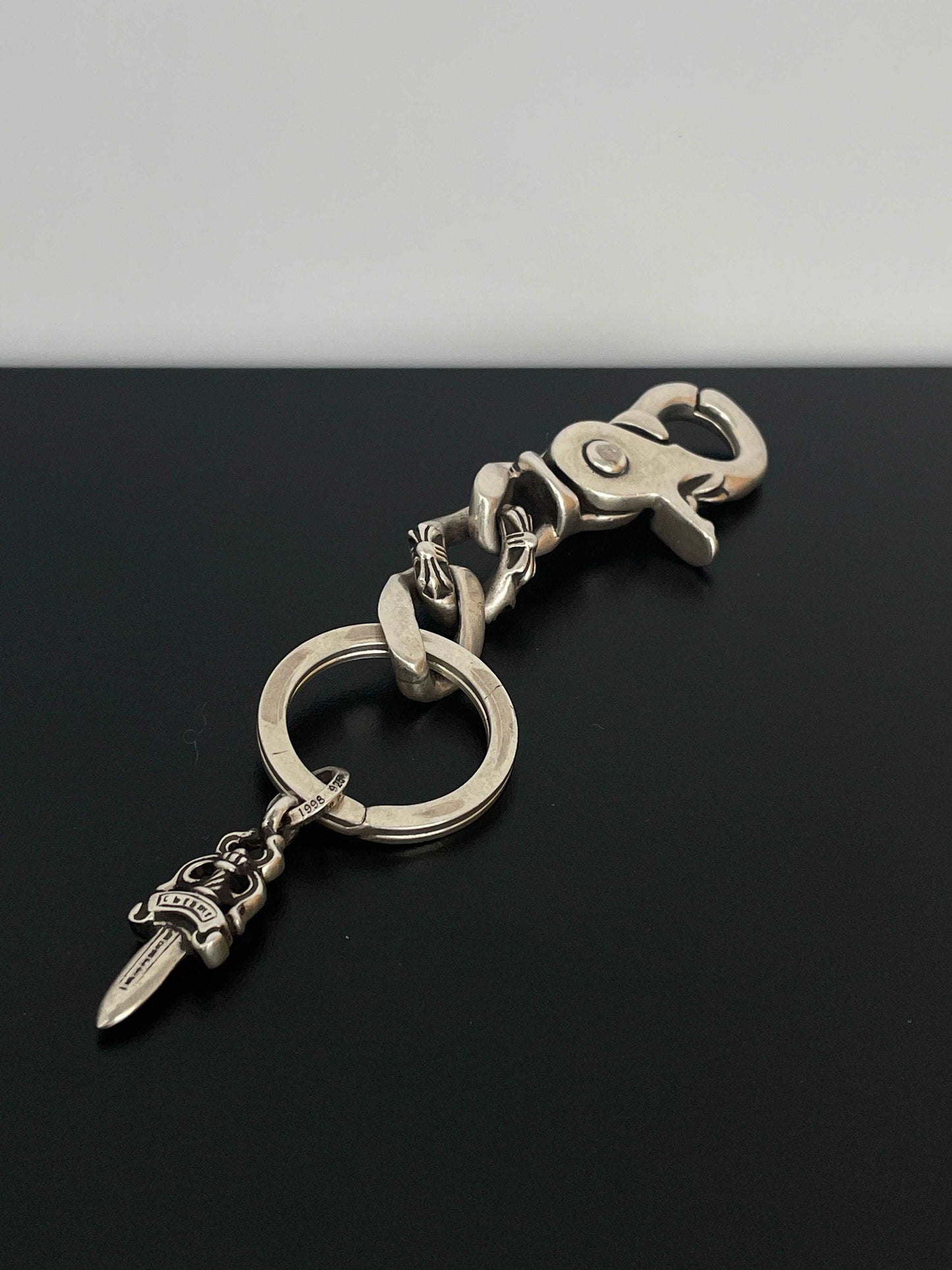 Chrome Hearts Fancy Link Keychain With Dagger Charm Key Ring