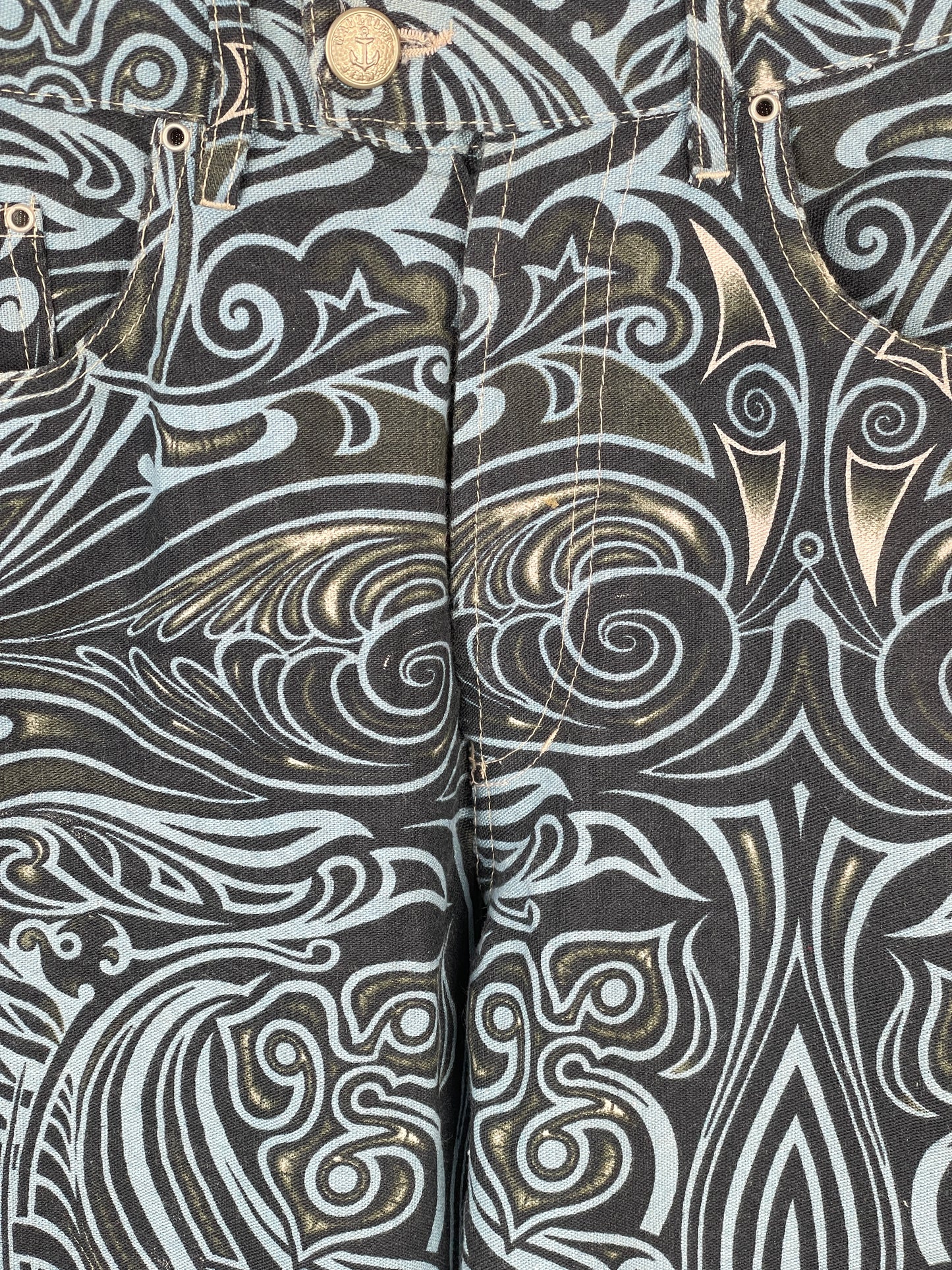 Jean Paul Gaultier SS96 CYBERBABA Maori Tribal-Tattoo Print Denim Jeans