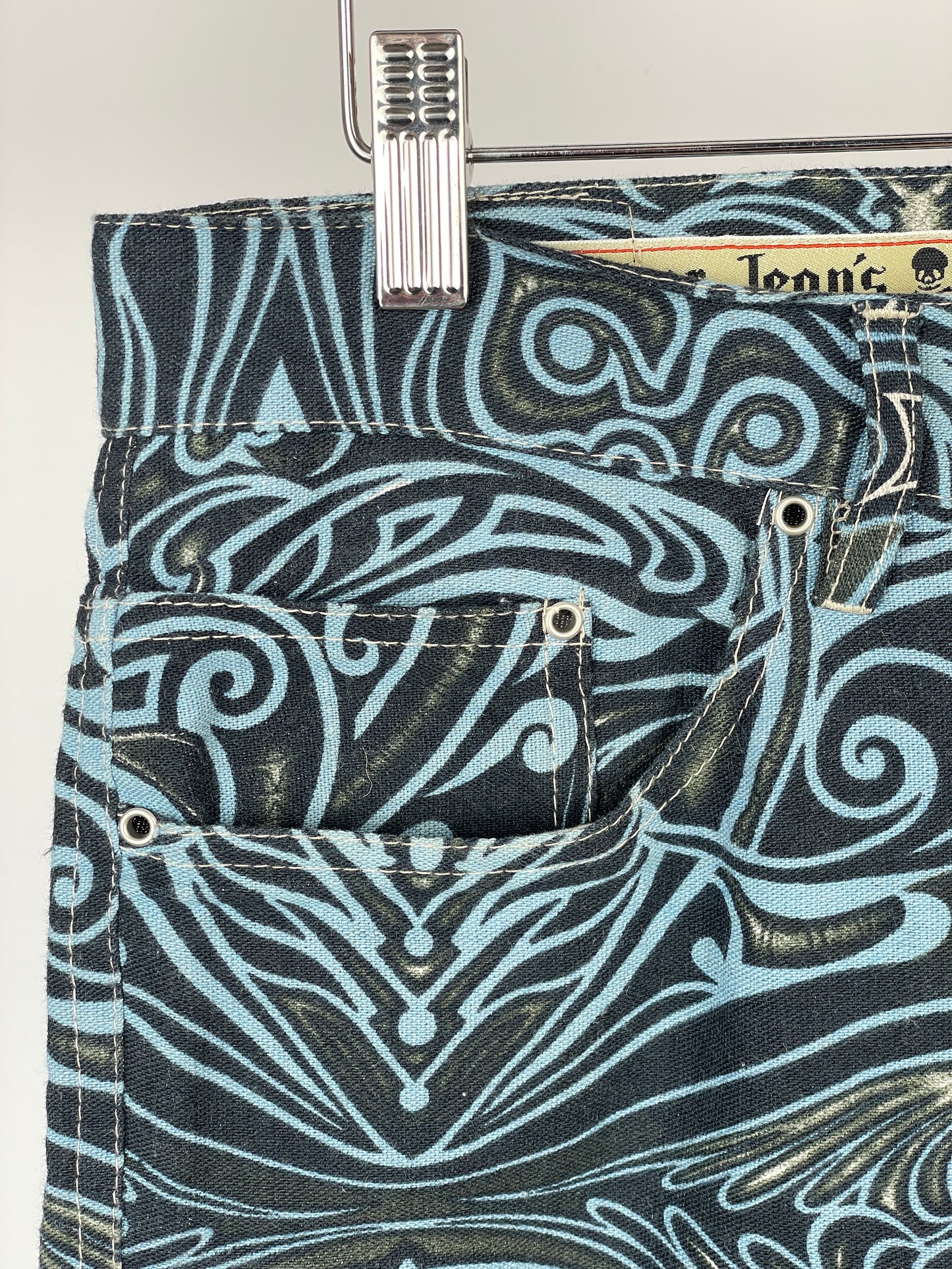 Jean Paul Gaultier SS96 CYBERBABA Maori Tribal-Tattoo Print Denim Jeans