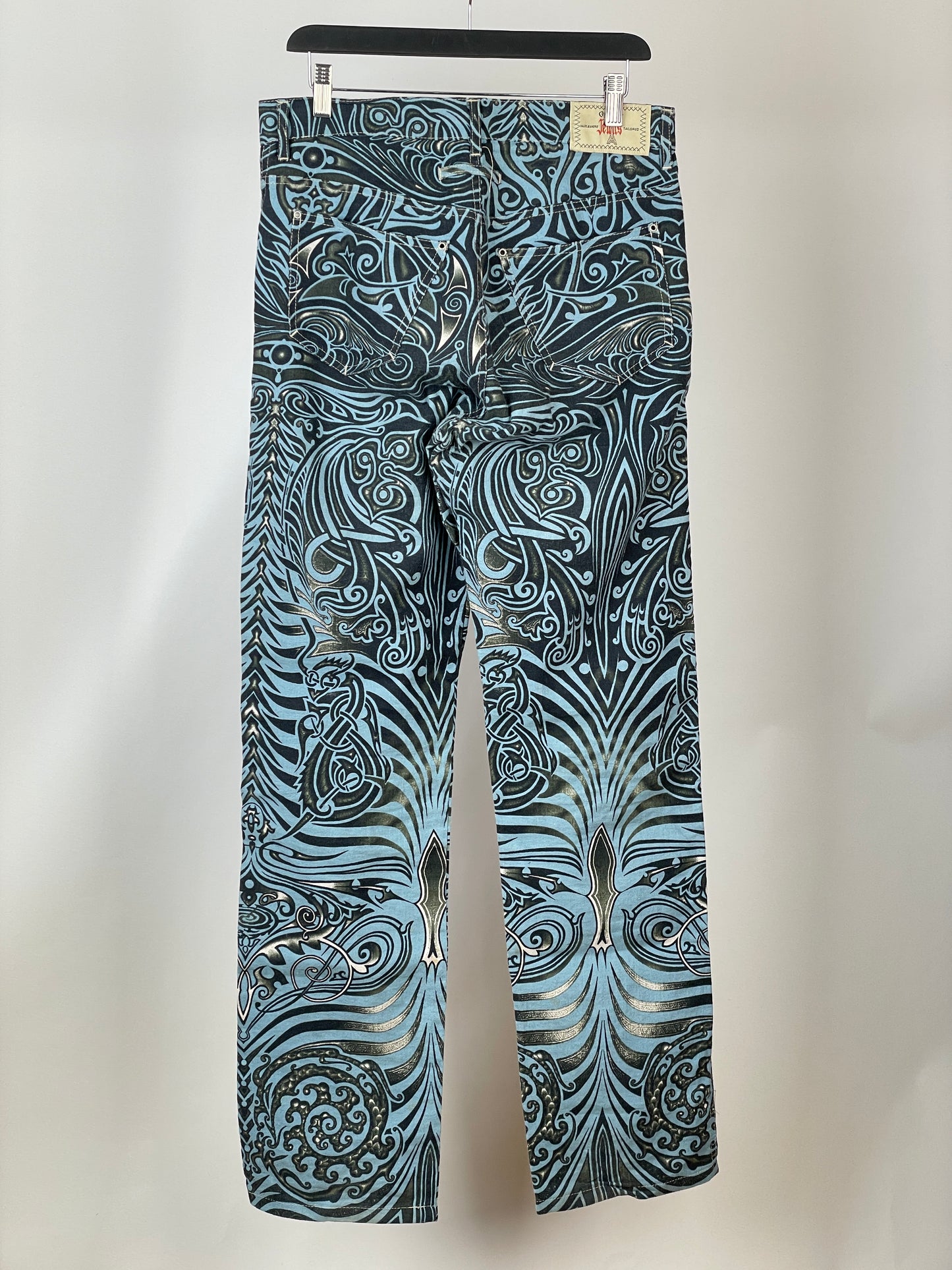 Jean Paul Gaultier SS96 CYBERBABA Maori Tribal-Tattoo Print Denim Jeans