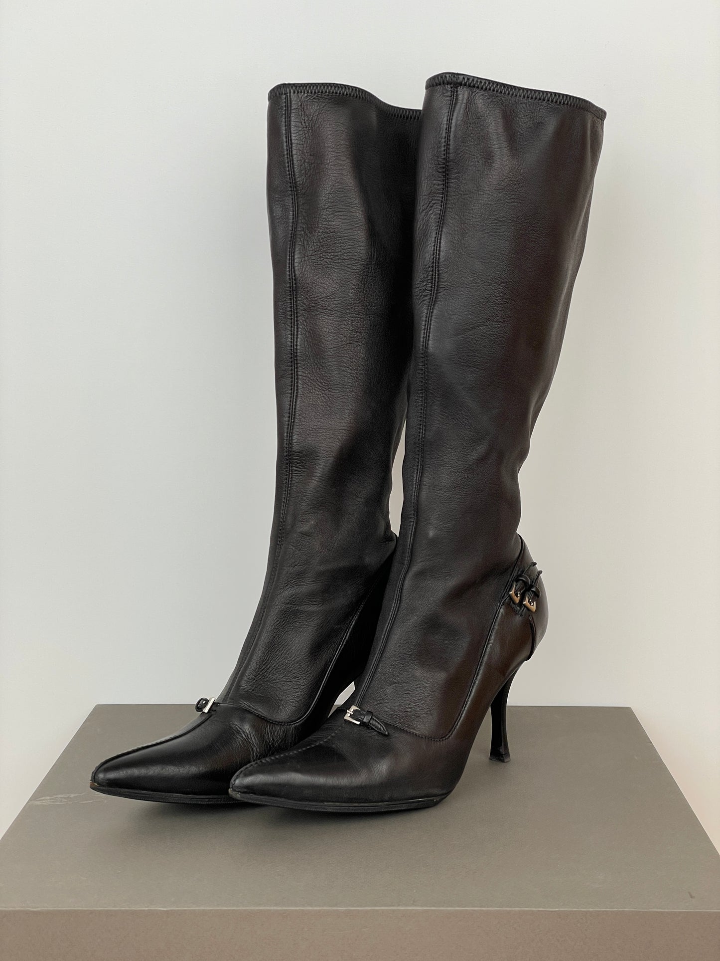 Prada 2000s Buckle Kitten Heel Boots
