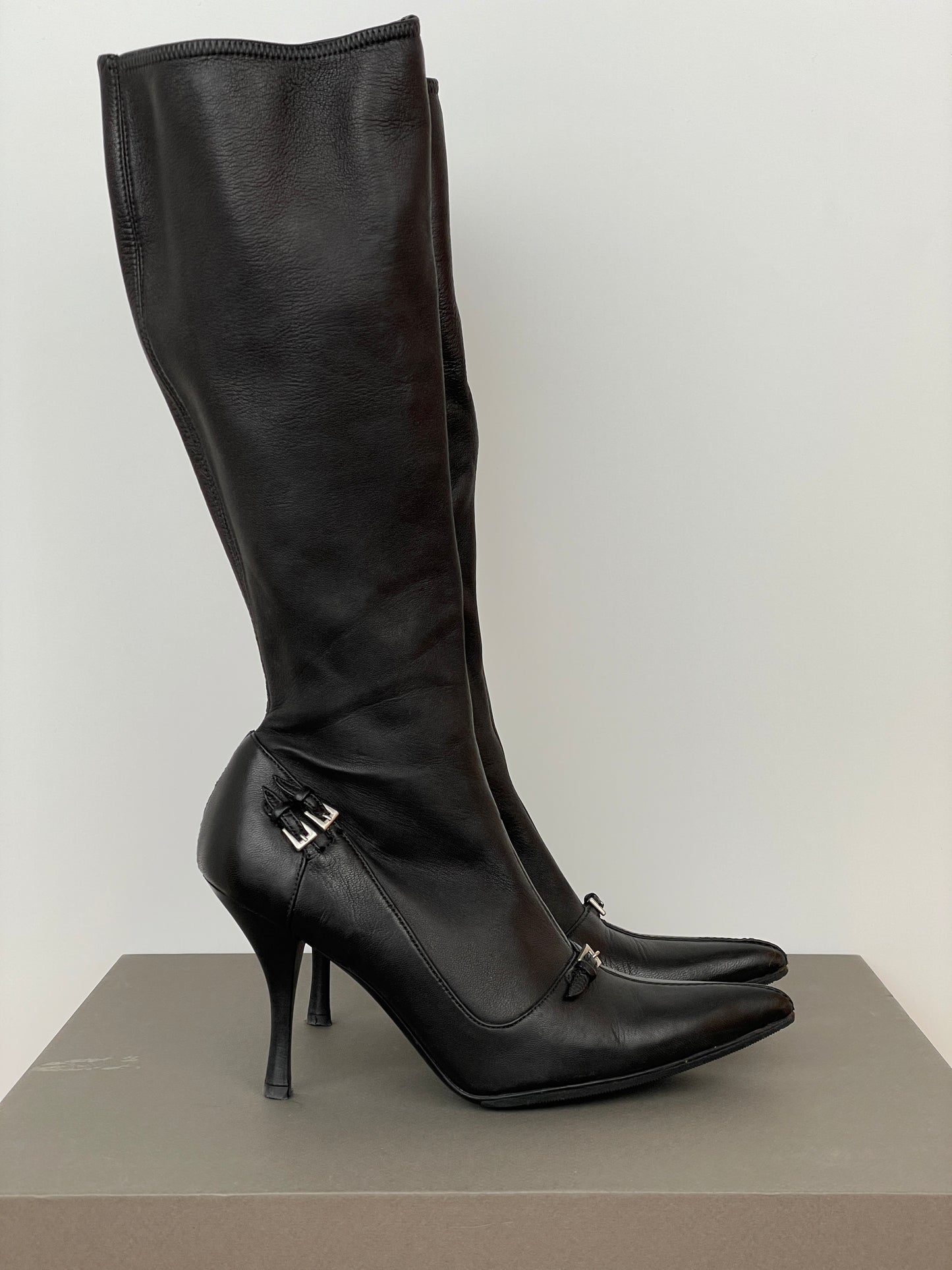 Prada 2000s Buckle Kitten Heel Boots