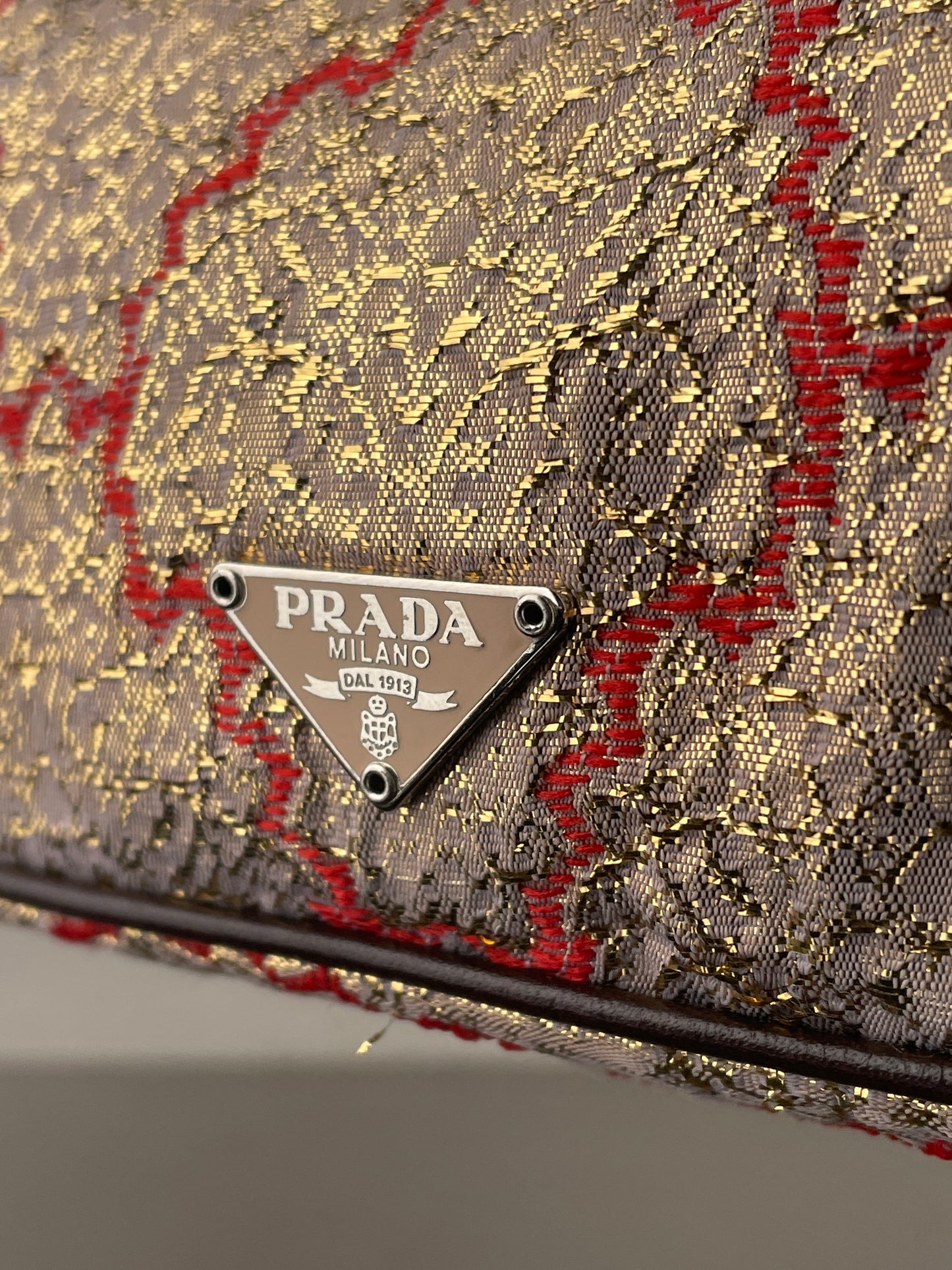Prada SS02 Gold-Colored Silk Brocade Mini Clasp Pochette Crossbody Bag