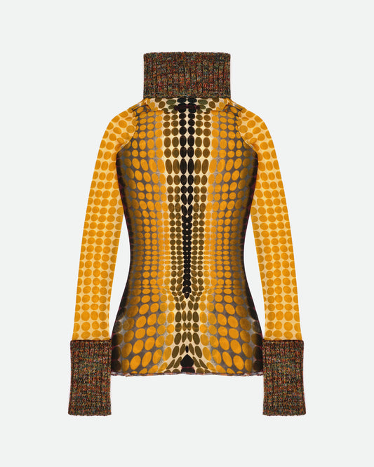 Jean Paul Gaultier AW95 `Cyberdot´ Vasarely-Print Mesh Turtleneck Longsleeve
