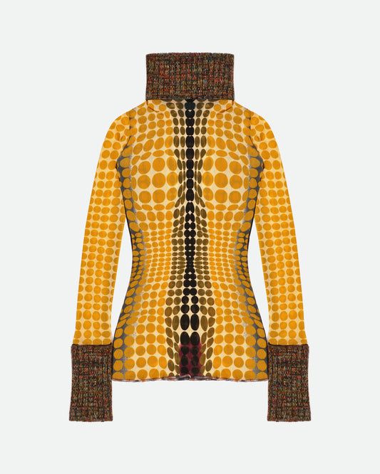 Jean Paul Gaultier AW95 `Cyberdot´ Vasarely-Print Mesh Turtleneck Longsleeve