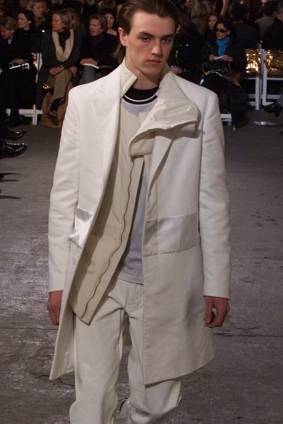 Helmut Lang AW02 Silk Stripe Moleskin Coat