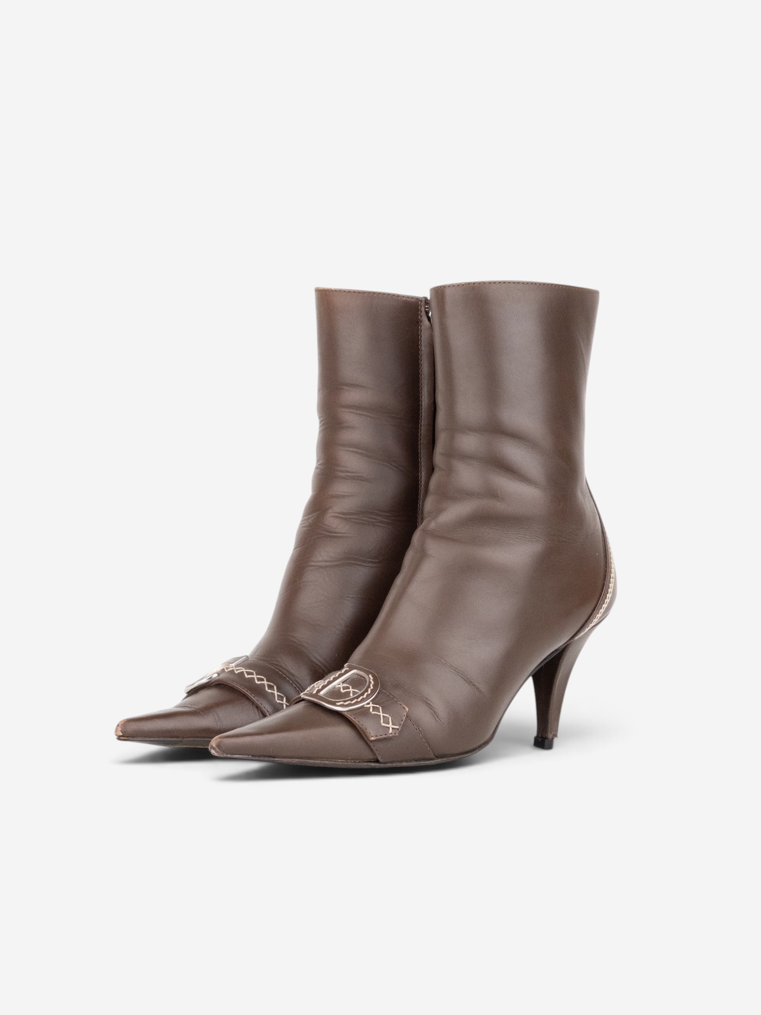 Dior by Galliano AW05 ‘Detective’ Embroidery Kitten Heel Ankle Boots – front view
