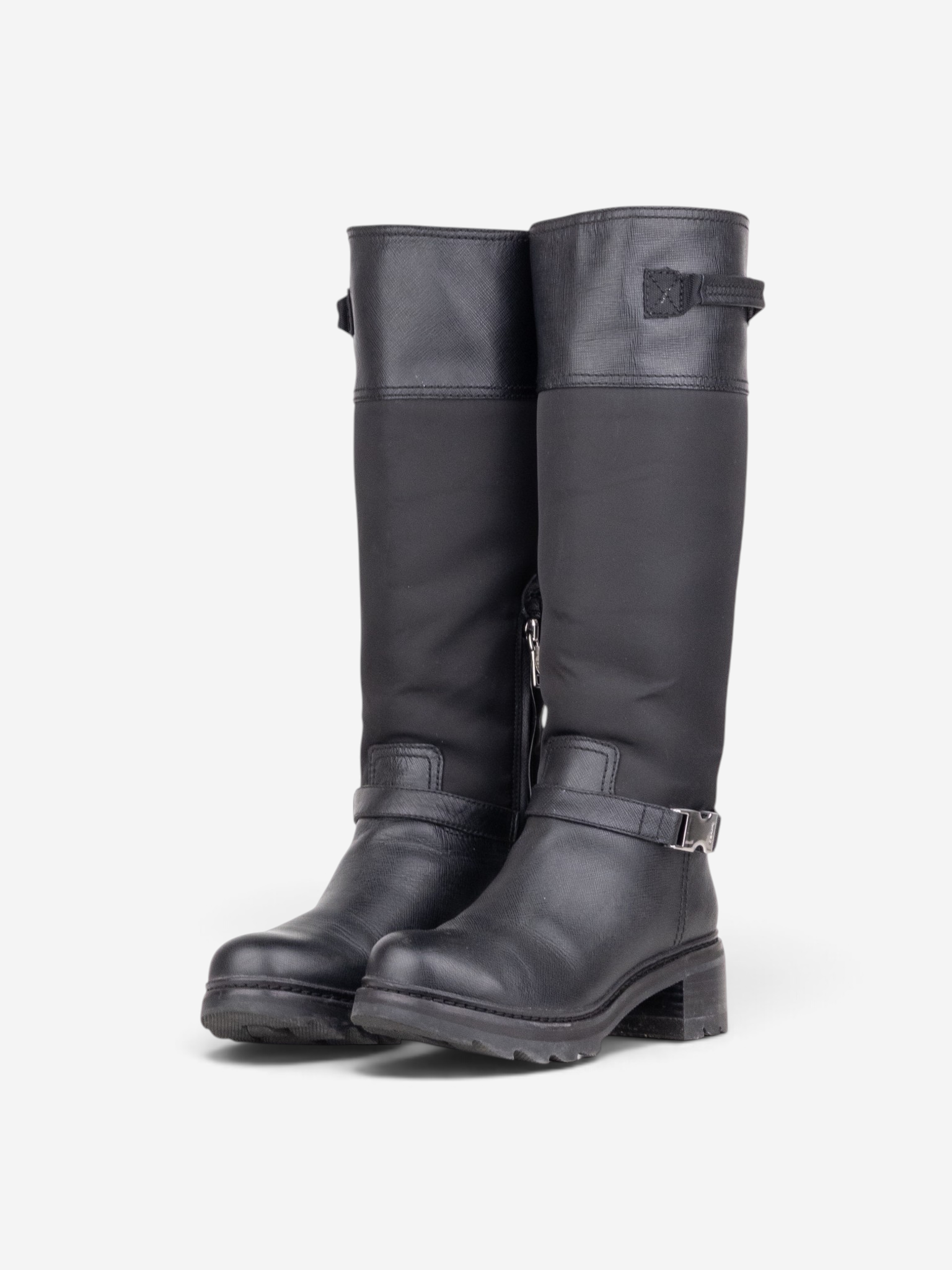 Prada 2000s Hybrid Buckle Biker Boots – front view