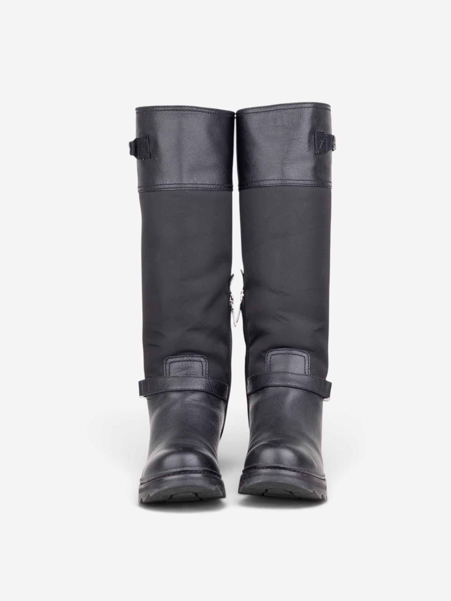 Prada 2000s Hybrid Buckle Biker Boots – pair front view