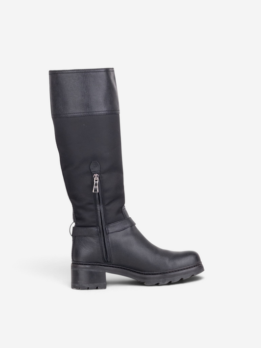 Prada 2000s Hybrid Buckle Biker Boots – side view with zipper