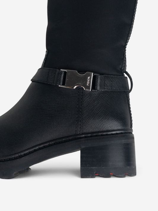 Prada 2000s Hybrid Buckle Biker Boots – buckle and heel detail