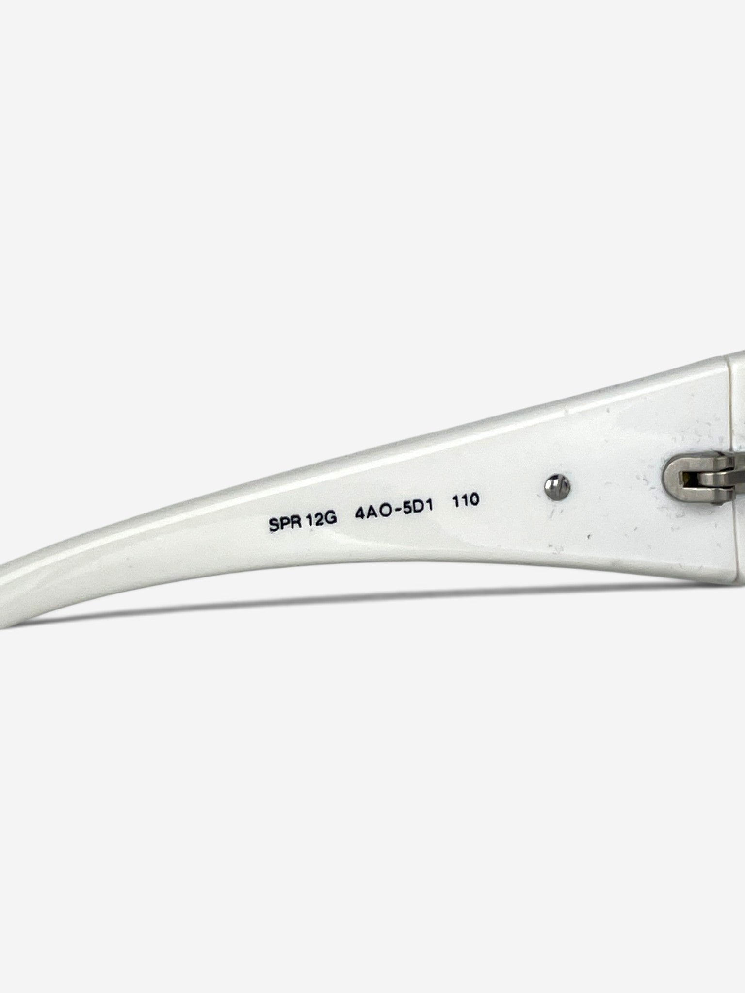 Prada 2000s 'SPR12G' Sports Wrap Mask Shield Sunglasses – model number engraving detail