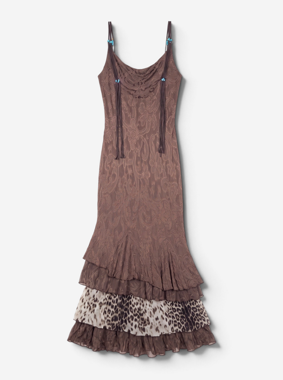 Roberto Cavalli 2000s Floral Leopard Ruffle Maxi Dress – front view