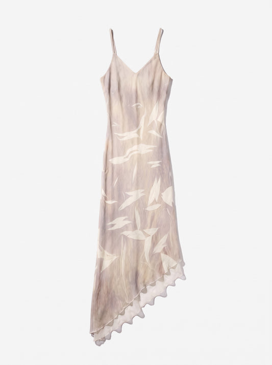 Roberto Cavalli 2000s Asymmetrical Summer Wrinkle Ruffle Maxi Dress – front view