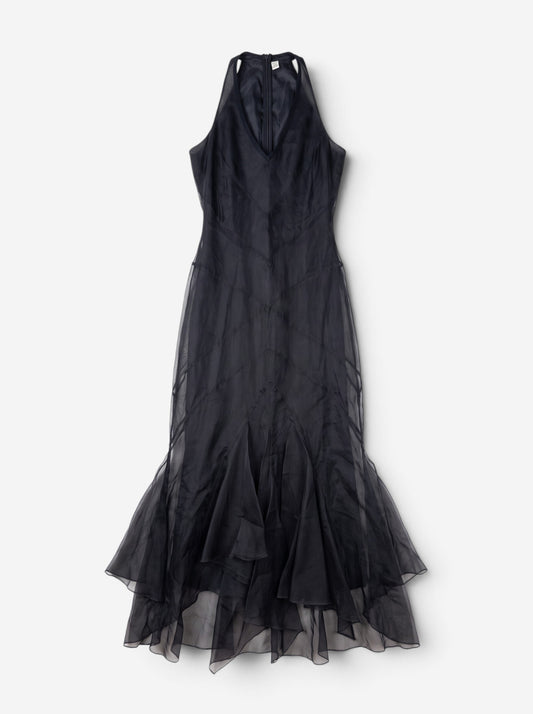 Roberto Cavalli 2000s Summer Tule Wrinkle Ruffle Maxi Dress – front view