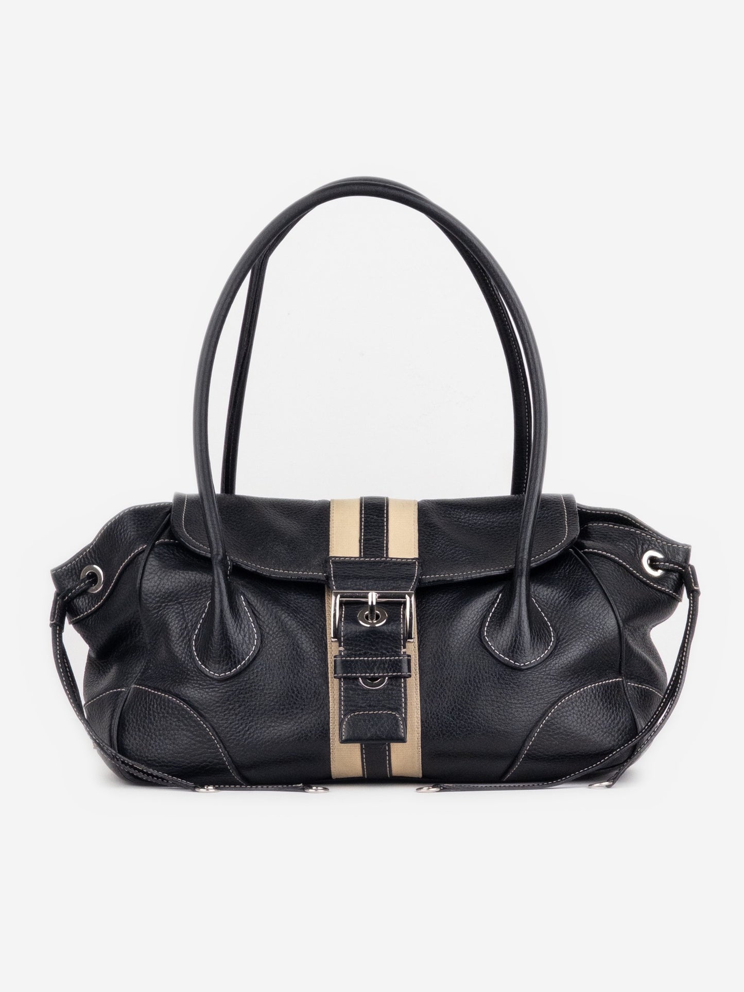 Prada 2000s Vitello Daino Stripe Shoulder Bag