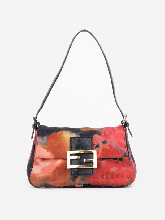 Fendi 2000s Zucchino Monogram Abstract Floral Baguette Shoulder Bag