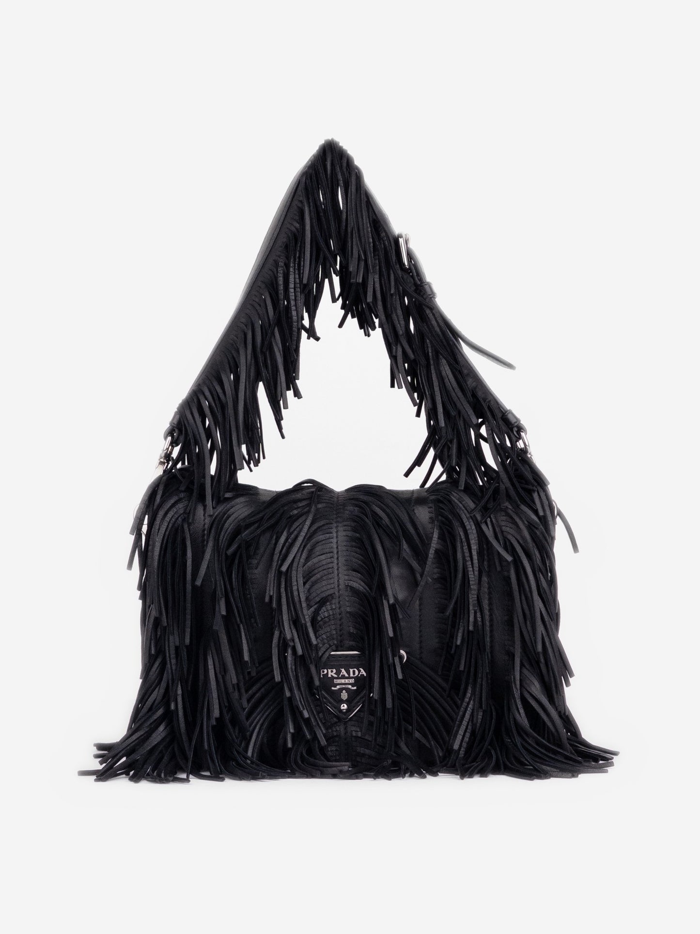 Prada SS07 Two-Tone Leather Fringe Hobo Shoulder Bag