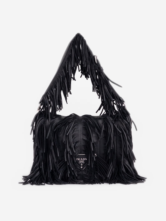 Prada SS07 Two-Tone Leather Fringe Hobo Shoulder Bag