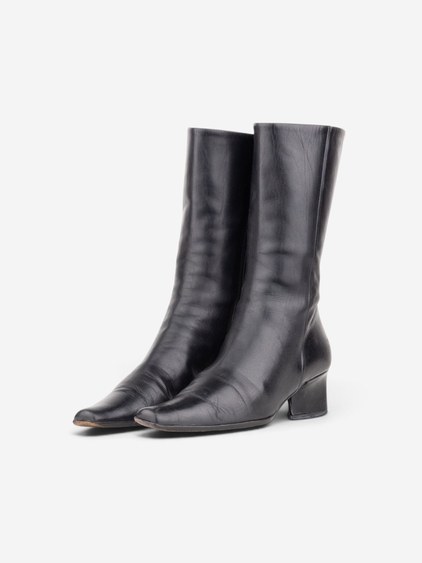 Prada 2000s Mid Calf Square Toe Riding Boots – front view