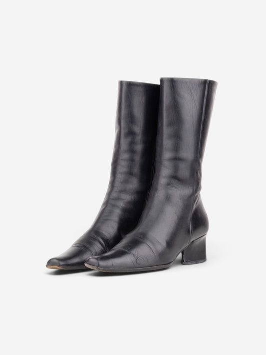 Prada 2000s Mid Calf Square Toe Riding Boots – front view
