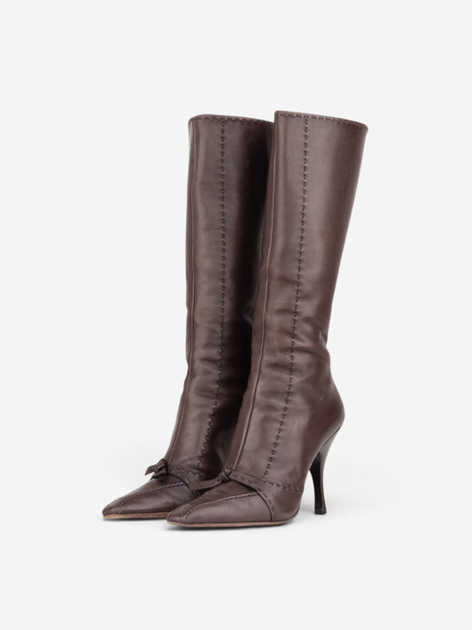 Prada 2000s Knee High Bow Heel Boots – front view