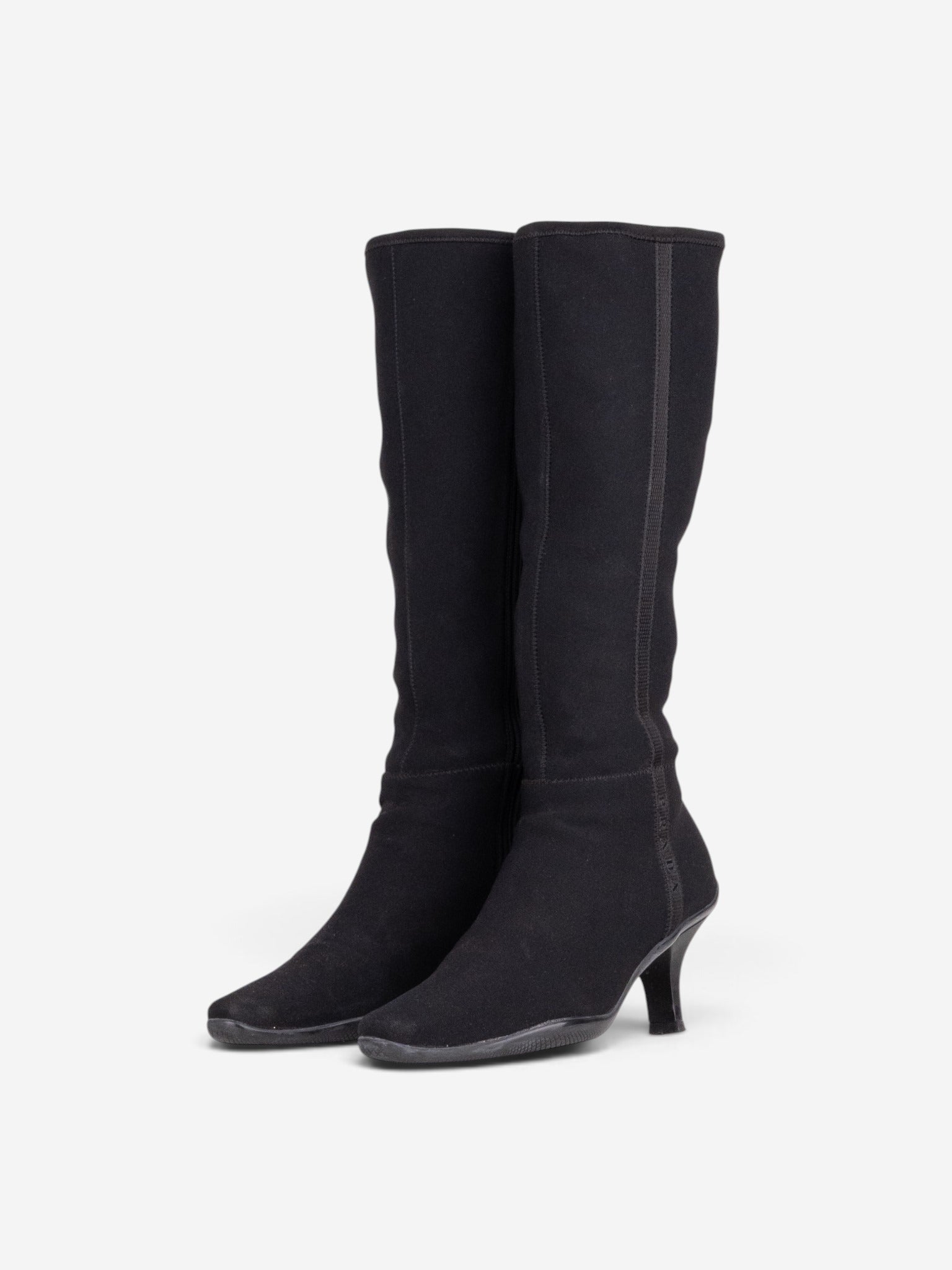 Prada 2000s Knee High Neoprene Kitten Heel Boots – front view